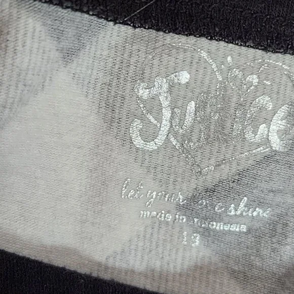 Justice Black White Check SS Black Sequin Bow Neckline Cotton Span Top Size 18 - Picture 14 of 16